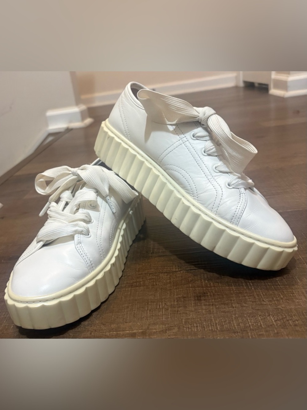 Tory Burch Chunky Platform White Leather Sneakers